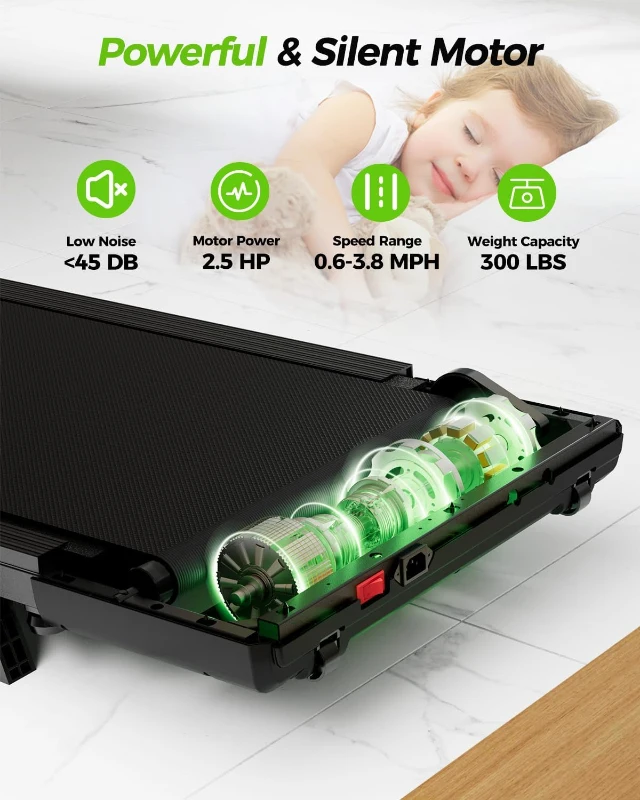 Superun 6% Incline Walking Pad - Under-Desk Treadmill for Home Office, 2.5 HP Quiet Walker/Jogger with LED Display, App & Remote, 300 lb Capacity