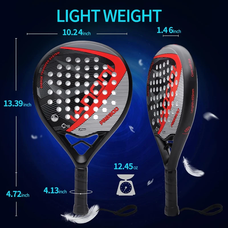 Performance Padel Racket — Carbon Fiber Face & EVA Memory Flex Foam Core, Extended Length