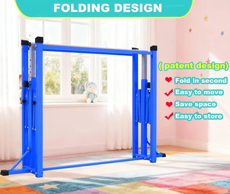 Marfula Foldable Gymnastics Kip Bar for Kids & Teens (Ages 3-25) - 5Ft/8Ft Base Length, 4Ft Width, 5Ft Adjustable Height - Portable Home and Club Training Bar