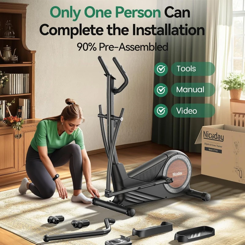 Niceday Home Magnetic Elliptical Trainer — 15.5–19 in Stride, 16 Resistance Levels, 400 lb Capacity, Kinomap Compatible