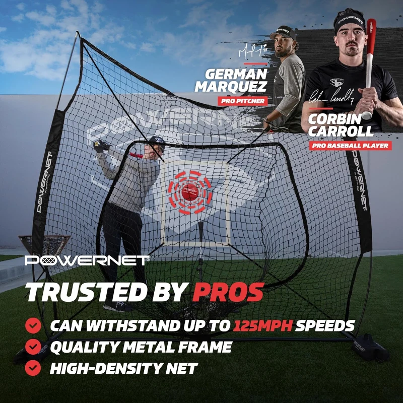 PowerNet 7x7 Baseball/Softball Training Kit with Tee, Weighted Balls, Strike Zone & Ball Caddy