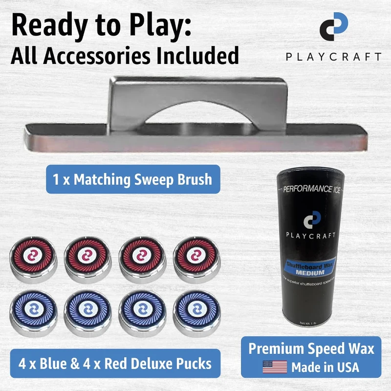 Playcraft Woodbridge Pro Shuffleboard Table with Storage Cabinet — Includes Abacus, 8 Pucks, Brush & USA-Made Wax — Pro Climate Adjusters (Made in USA)