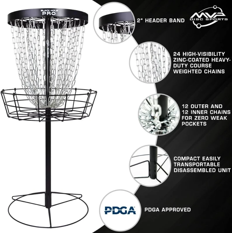 MVP Disc Sports Black Hole Pro — 24-Chain Portable Disc Golf Basket