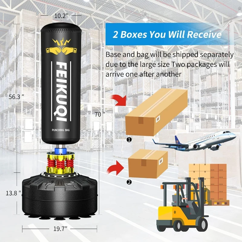Feikuqi 205lb Standing Punching Bag for Adults - Heavy Duty Kickboxing Bag with Shock Absorber & Suction Cup Base, Stand-Up Boxing Bag for Home/Office