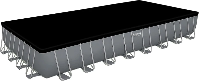 Bestway Power Steel 31 ft 4 in x 16 ft x 52 in Rectangular Metal Frame Above-Ground Pool Kit with 2,200 GPH Sand Filter, Ladder and Cover - Grey