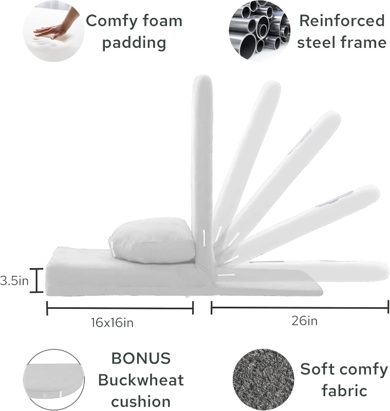 Mindful Modern Folding Pro Meditation Chair - Adjustable Seat with Back Support and Half-Moon Buckwheat Cushion, Comfortable Floor Chair for Mindfulness