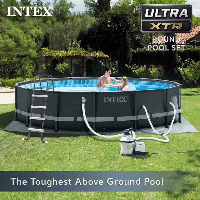 INTEX 26325EH Ultra XTR Deluxe Above-Ground Pool Set, 16 ft x 48 in — Includes 1500 GPH Krystal Clear Sand Filter Pump, Puncture-Resistant, Rust-Resistant, Quick Assembly