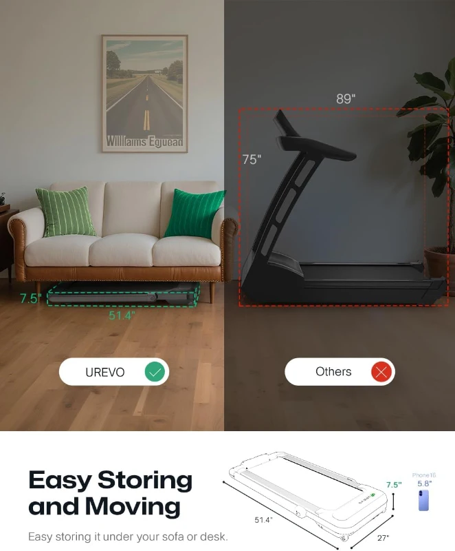 UREVO Smart Treadmill with 9% Auto Incline, UREVO App, AI-Powered Music Courses, HIIT Programs & One-Click Mute