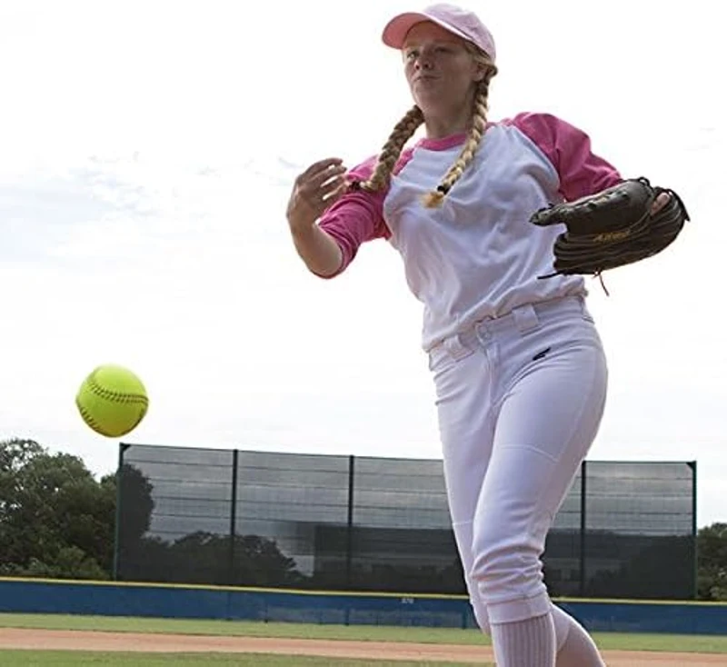 Champion Sports® Optic Yellow Leather Softballs – Dozen, .47 Polycore, Medium Compression, Raised Seams