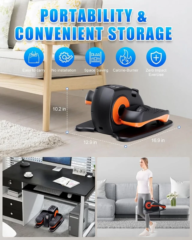 Under-Desk Electric Elliptical for Seniors – Portable Quiet Seated Pedal Exerciser with 12 Speeds & Remote Control