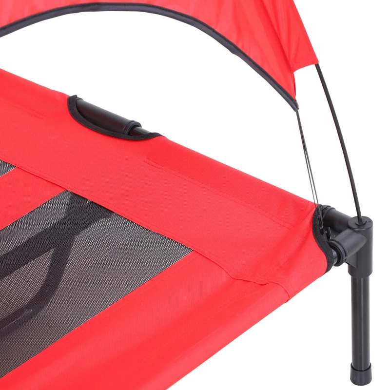 PawHut 48" x 36" Elevated Portable Dog Cot Cooling Pet Bed with UV Protection Canopy Shade, Red