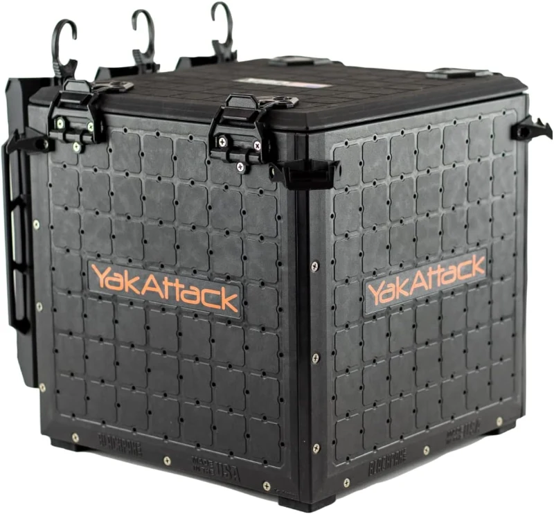 YakAttack BlackPak Pro 13"" x 13"" Fishing Crate (Black) with 3 Rod Holders | Compact Kayak Tackle Box & Gear Organizer | Lightweight, Robust & Customizable Marine Accessory | Made in USA