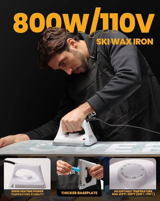 OutdoorMaster Ski & Snowboard Tuning and Waxing Kit - Waxing Iron, Universal Wax, Edge Tuner, Brushes, Scrapers, PTEX, Screws & Storage Bag