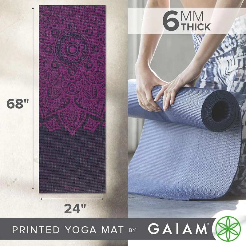 Gaiam Premium 6mm Printed Extra-Thick Non-Slip Yoga & Fitness Mat – 68"" x 24"" x 6mm