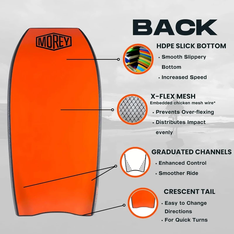 MOREY® Mach 7 Pro Bodyboard (2025 Model) — HDPE Slick Bottom, Embedded Rod, NXLPE Deck, Multiple Sizes