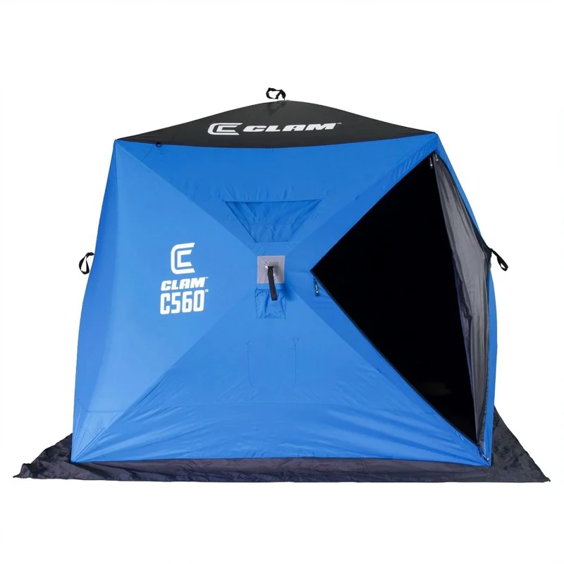 CLAM 14476 C-560 7.5 ft Lightweight Pop-Up Hub Shelter - Portable 3-4 Person Ice Fishing Tent with Anchors and Carrying Bag