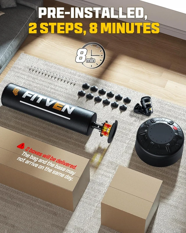 FITVEN Freestanding Kickboxing Bag with Suction-Cup Base and Boxing Gloves — 70"" Heavy-Duty Stand