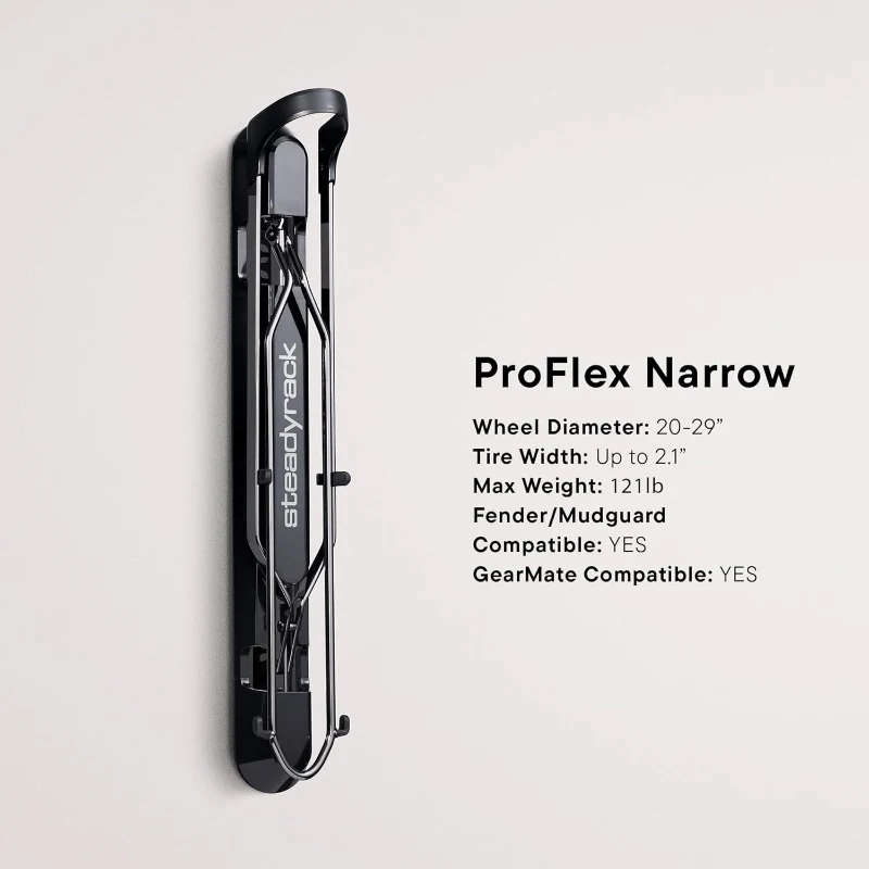 Steadyrack ProFlex Narrow Wall Bike Rack | Original Vertical Pivoting Storage for Road & Narrow-Tire Bikes, Heavy-Duty Steel, Space-Saving Foldable Design