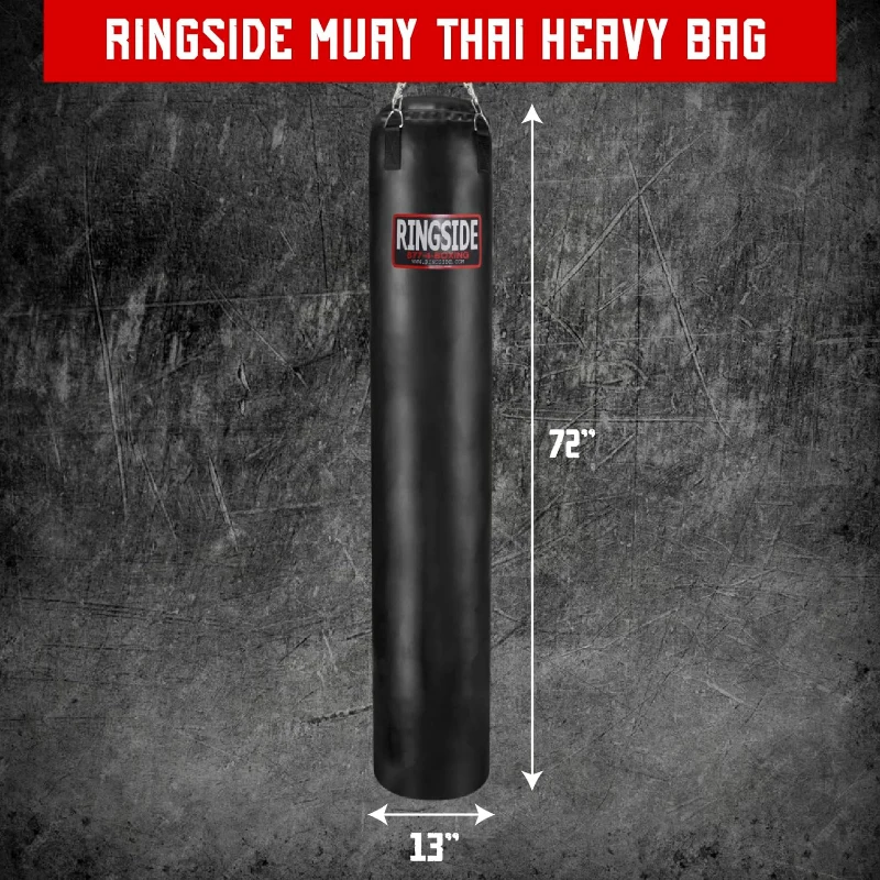 Ringside 100 lb Muay Thai Heavy Bag, Powerhide Punching Bag with Chain and Swivel, 72"" x 13"", Black