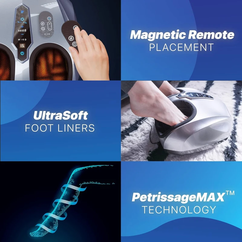 MIKO Foot Massager Machine — Deep Kneading Shiatsu with Air Compression, Rolling & Heat Therapy — For Plantar Fasciitis, Neuropathy — Fits Up to Men’s Size 12