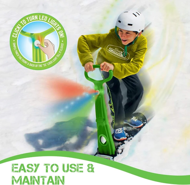 Geospace Ski Skooter Foldable Snow Scooter with LED – Multi-Purpose Snow Sled, Snow Skate & Kids Snowboard for Teens and Adults