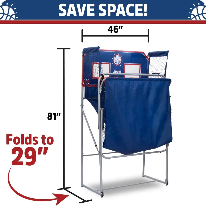 Pop-A-Shot Dual Shot Sport Arcade Basketball Game – Foldable Home Hoop with Paddle Scorers, 10 Game Modes, 4 Balls, Mobile Design