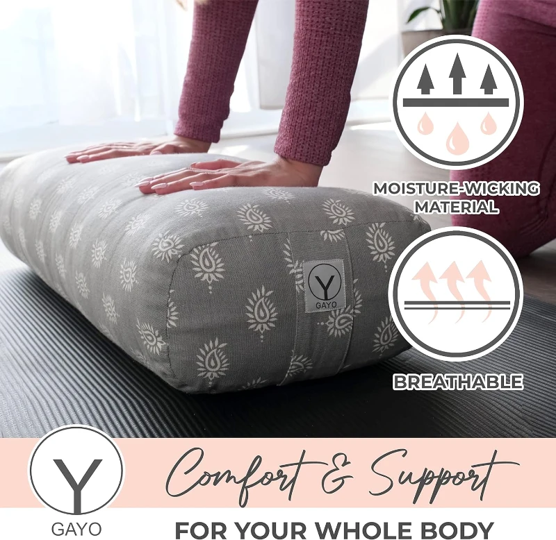 GAYO Organic Cotton Yoga Bolster for Restorative Practice — Washable Cover and Carry Bag Included