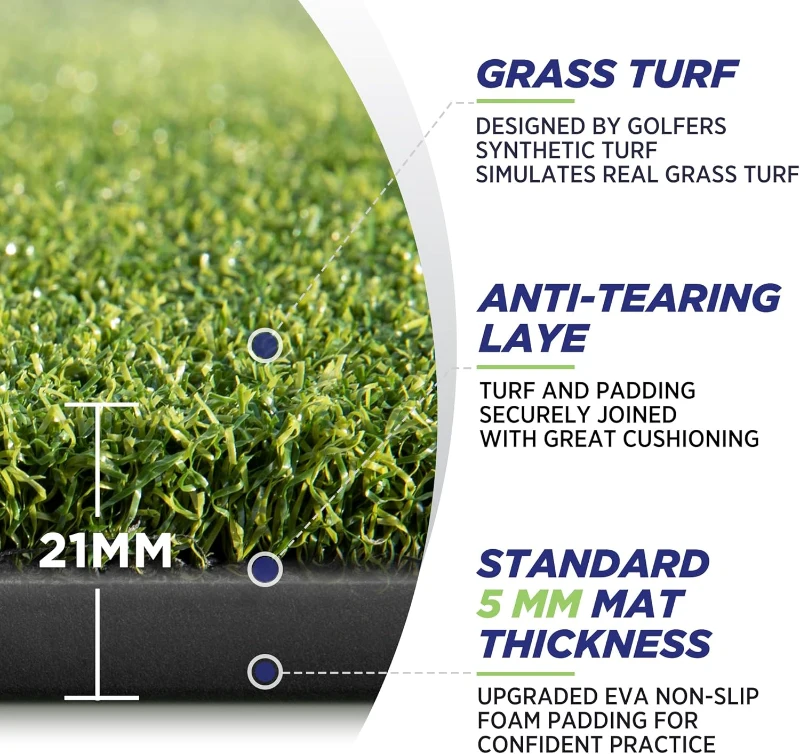Golfguru Dense Elite Hitting Mat (5'x4' or 5'x5') — Heavy-Duty Practice Turf with 10 Balls & 9 Tees, Durable Backyard/Indoor Training Mat