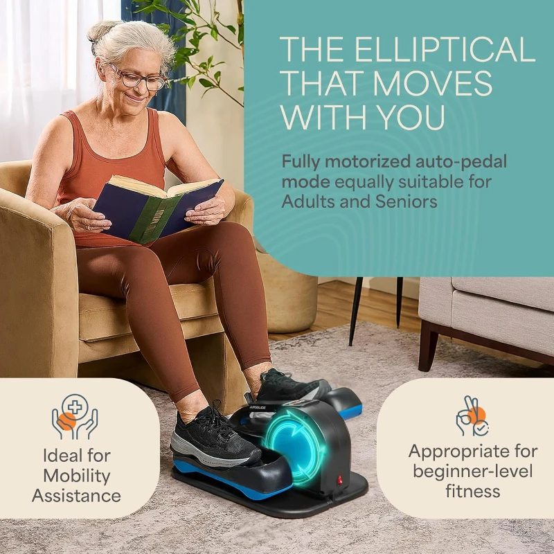 Lifepro AutoGlide Under-Desk Elliptical — Seated Pedal Exerciser for Adults & Seniors (with or without Red Light) — Quiet, Portable Leg Trainer for Home or Office