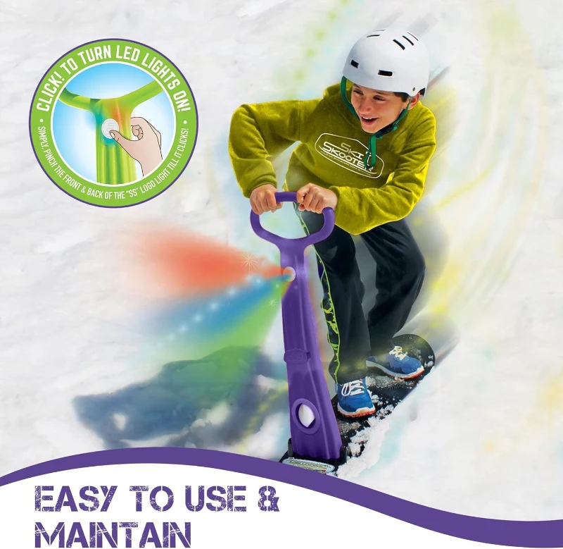 Geospace Foldable Ski Skooter – Snow Scooter, Snowboard & Sled with LED Light | Portable Sandboard and Snow Skate for Kids/Adults