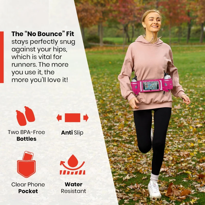 No.1 Hydration Belt by Runtasty - High-Performance Running Fuel Belt with 2 BPA-Free 10 oz Bottles, Tilt-Up Touchscreen Pocket, Universal iPhone Compatibility & No-Bounce Design