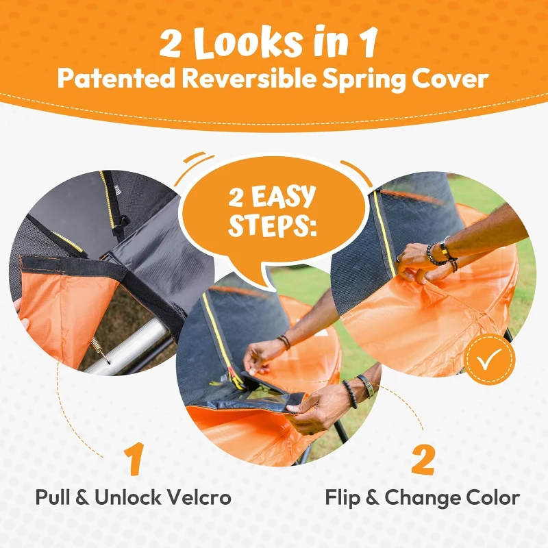 JUMPZYLLA 8FT–16FT Outdoor Trampoline with Enclosure & Ladder, ASTM F381-16 Approved for Kids and Adults, Rust-Resistant Frame