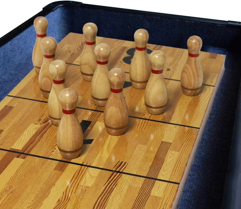 Shuffleboard Bowling Pin Kit with 10 Solid Hardwood Pins, Triangular Rack, Resin Ball and Mesh Carrying Bag - Fun Family Shuffleboard Accessory
