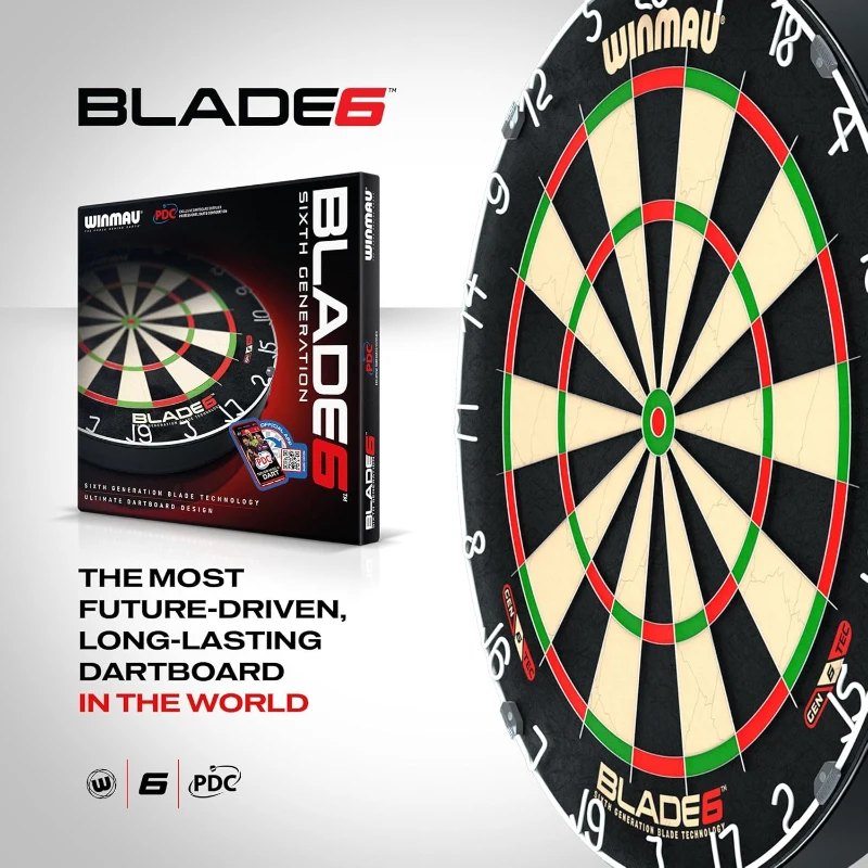 WINMAU Blade 6 Dartboard Bundle – Sixth Generation Professional PDC-Approved Board with Rota-Lock & High-Performance Wiring