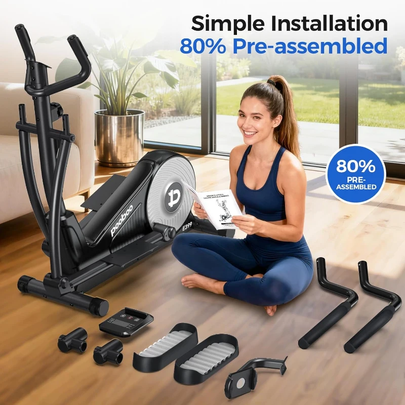 pooboo Home Elliptical Machine — 16-Level Magnetic Resistance, Ultra-Quiet Drive, 15.5in Stride, LCD Monitor, 350 lb Capacity