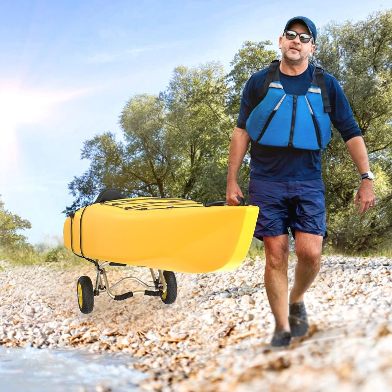 Bonnlo Foldable Kayak Cart & Canoe Dolly — Trolley with No-Flat Airless Wheels and Two Ratchet Straps for Easy Boat Transport