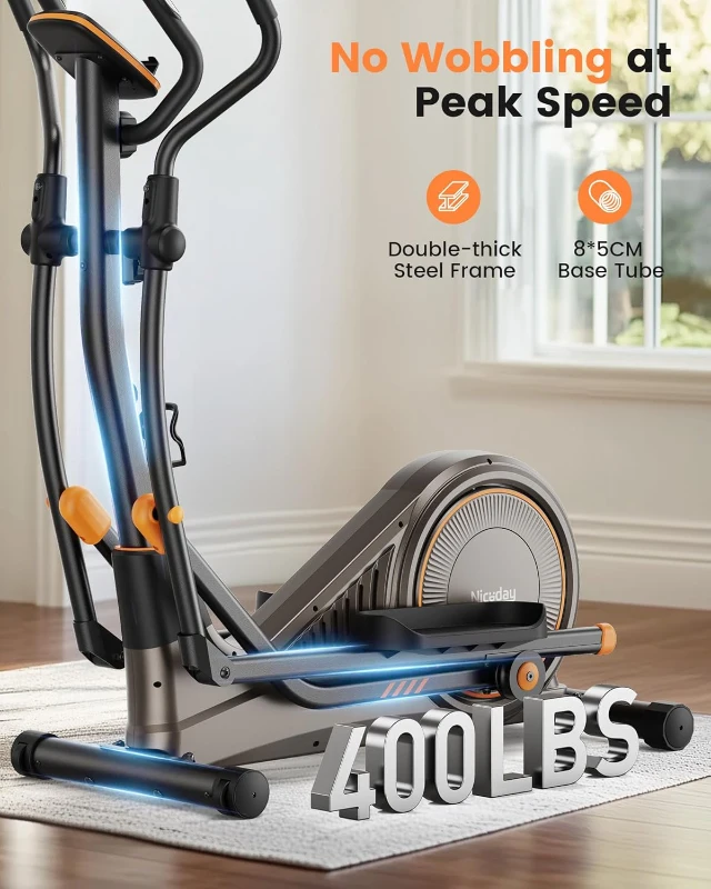 Niceday Gym-Grade Elliptical Trainer - 19in Stride Magnetic Elliptical for Home, 16 Resistance Levels, 18 lb Flywheel, 400 lb Capacity, Kinomap Support