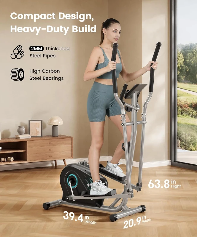 Dripex Magnetic Elliptical Trainer for Home, Ultra-Quiet Cross Trainer with 6kg Flywheel, 16 Resistance Levels, Pulse Sensor and LCD Display