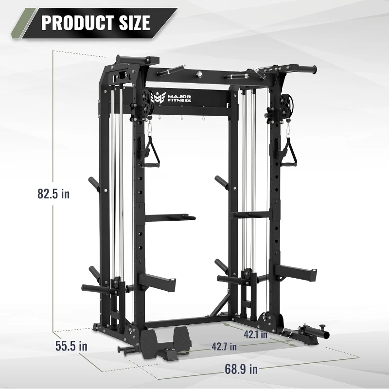 MAJOR FITNESS F22 Power Rack — 1600 lb All-in-One Squat Rack with Dual Pulley System, Heavy-Duty 2""x3"" Steel Frame, Attachments & Integrated Storage