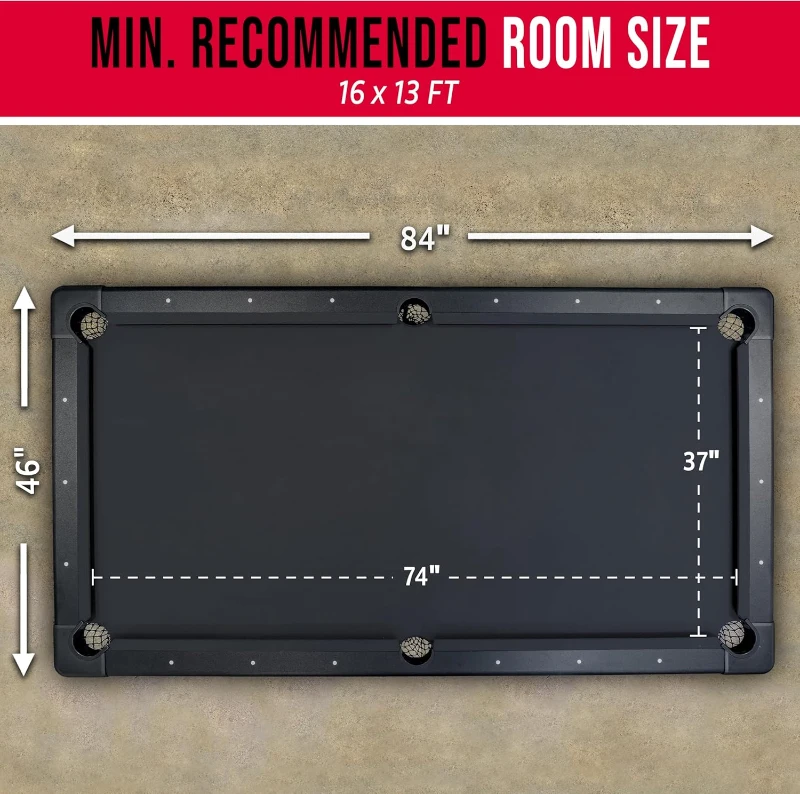 GoSports Compact Billiards Table — 6, 7, or 8 ft Choices — No-Assembly Portable Pool Table with Accessories Included (Balls, 2 Cues, Chalk & Felt Brush)