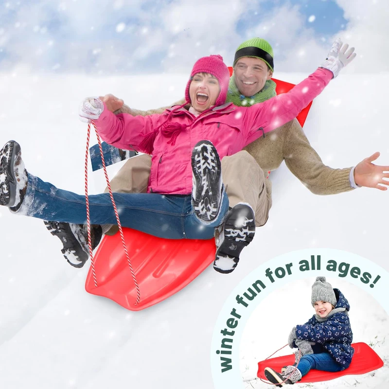 Slippery Racer Downhill Xtreme Flexible Toboggan Sled — Plastic Snow Sled for Adults & Kids, Holds up to 2 Riders, with Handles and Pull Rope