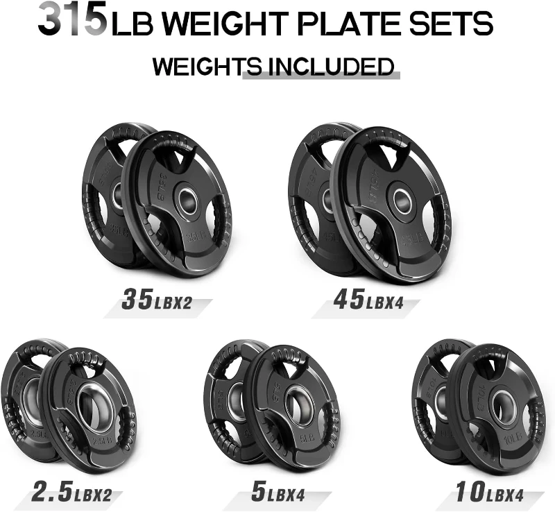RitFit Olympic Rubber Grip Plates for Barbell — 2"" Hole Weight Plates for Strength Training, Available as Singles, Pairs or Sets (2.5/5/10/35/45 lb) — 315 lb Set