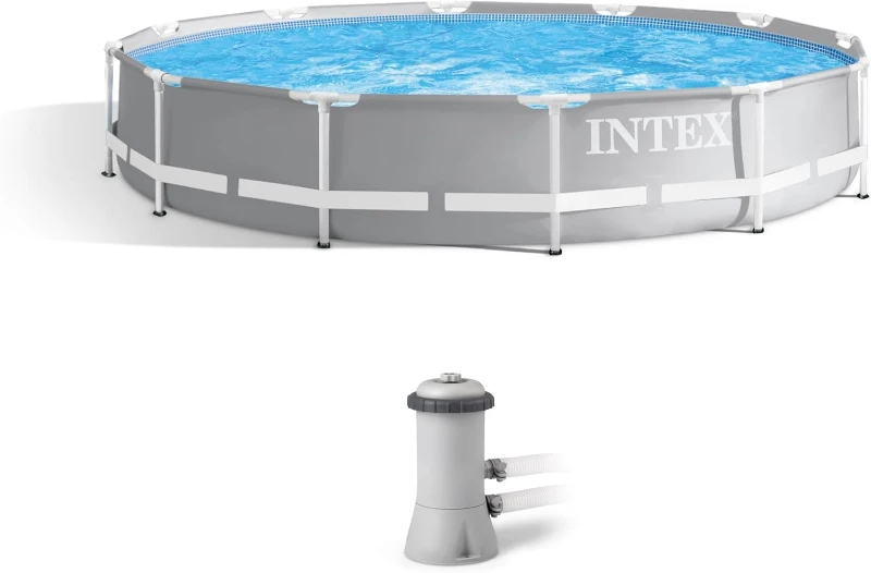 Intex Prism Frame 12ft x 30in Above Ground Pool Set with 530 GPH Cartridge Pump, Super-Tough PVC, Rust-Resistant Frame — 1,718 Gallon Capacity