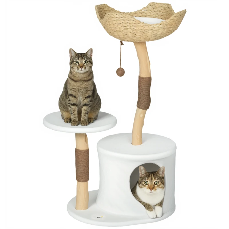 PawHut 40" Real Wood Cat Tree, Cat Tower for Indoor Large Adult Cats with Scratching Posts, Condo, Perch, Washable Cushion,
