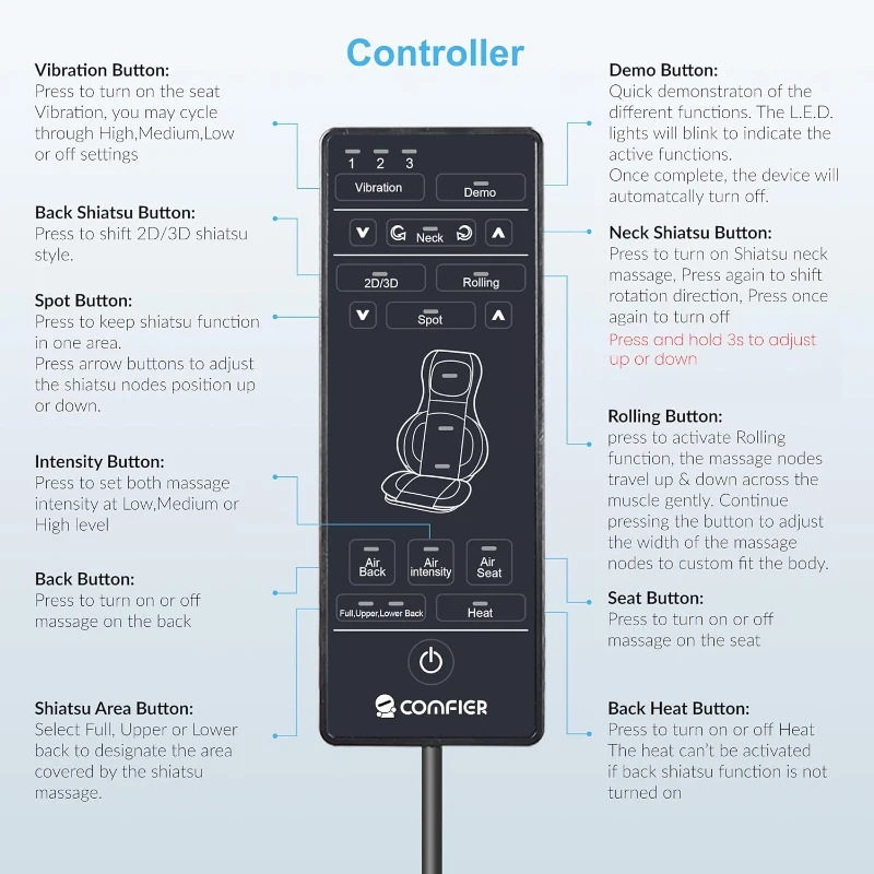 COMFIER Shiatsu Neck & Back Massager with Heat and Compression — App-Controlled 2D/3D Deep Kneading, Adjustable Neck Rollers, Rolling & Spot Massage, Chair Pad Gift