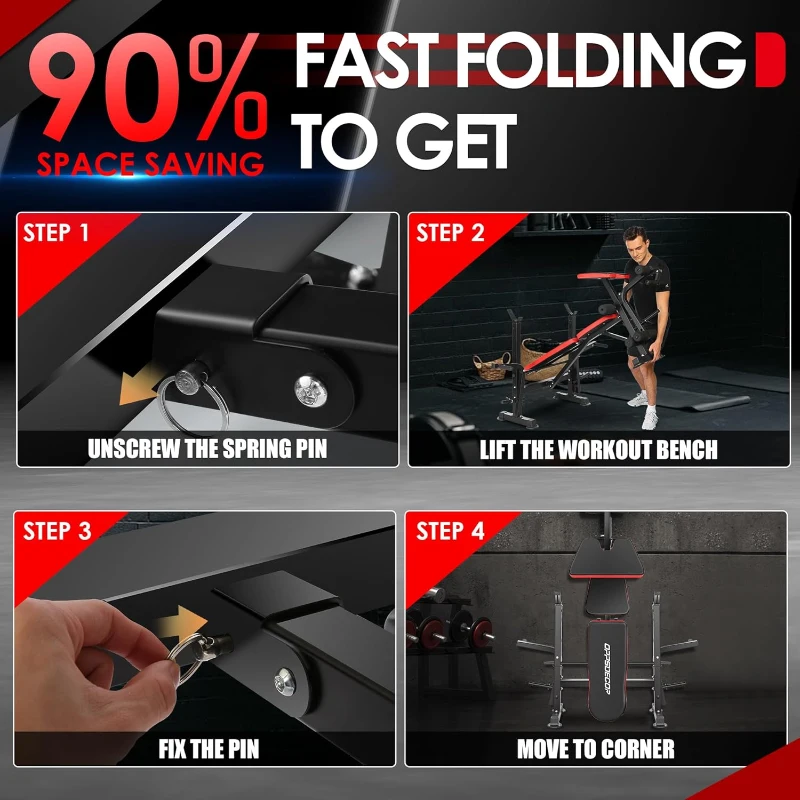 OPPSDECOR 6-in-1 Adjustable Weight Bench with Squat Rack, Preacher Curl and Leg Developer — 660 lb Capacity Foldable Home Gym Station