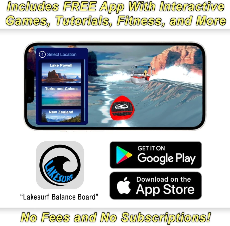 Lakesurf Wakesurf Balance Trainer with Motion-Tracking App & Phone Mount — Wakesurf Simulator, Games, Fitness Training and Tutorial Bundle