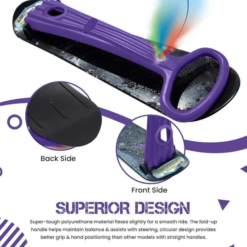 Geospace Foldable Ski Skooter – Snow Scooter, Snowboard & Sled with LED Light | Portable Sandboard and Snow Skate for Kids/Adults