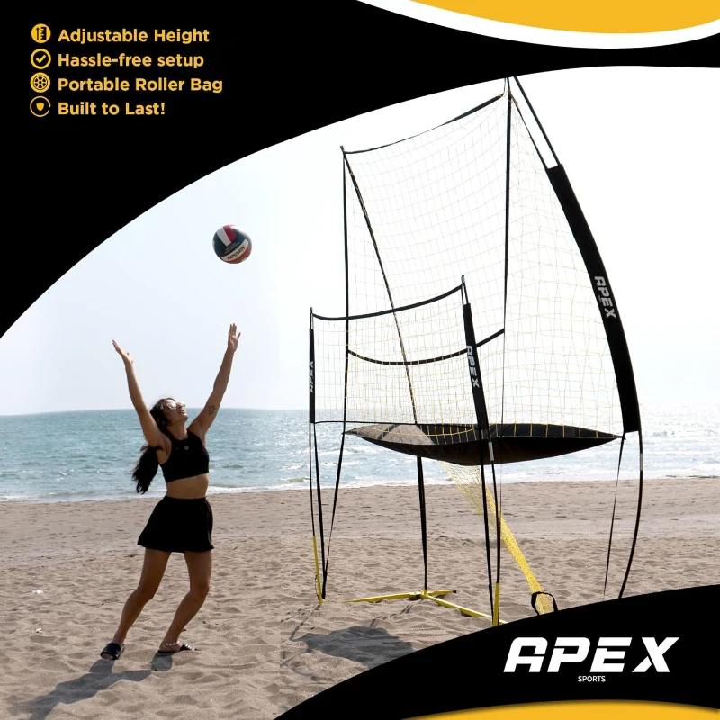 Apex Sports Volleyball Training System — Sturdy, Adjustable & Portable Net for Improving Accuracy, Timing and Technique — Easy Assembly for Indoor/Outdoor Practice