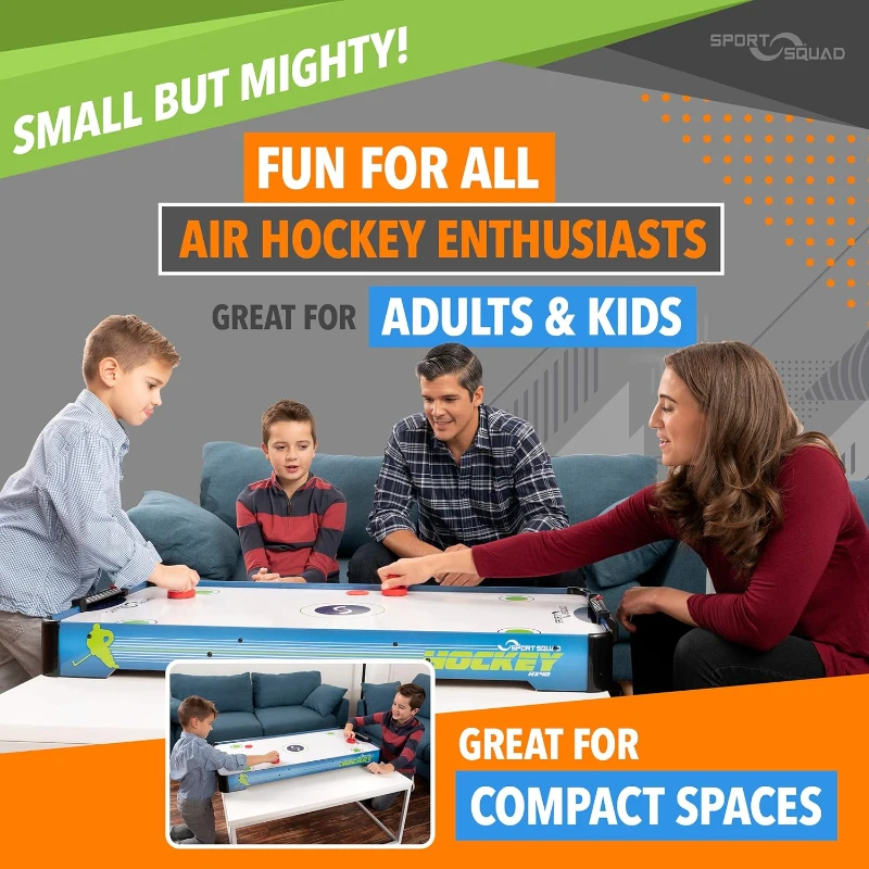 Sport Squad HX40 40"" Tabletop Air Hockey Game for Kids & Adults - Electric Fan Motor, Includes 2 Pushers and 2 Pucks - Portable for Floor, Tabletop or Dorm